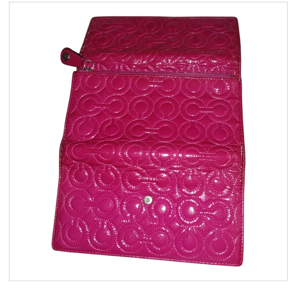 Large Vintage Vtg Coach Zoe Patent Leather Pink Bag, Coach Optic Wallet Pink…